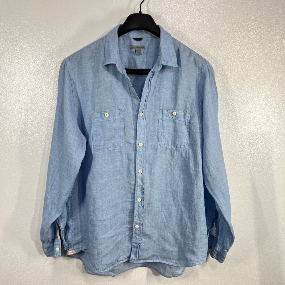 MARTIN GORDON Linen‎ Shirt Long Sleeve Button Up Light Blue Mens XL Coastal - Picture 2 of 11